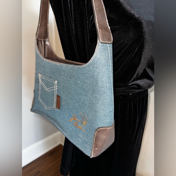 Jean Fever Leather & Denim Shoulder Bag - Picture 5 of 12